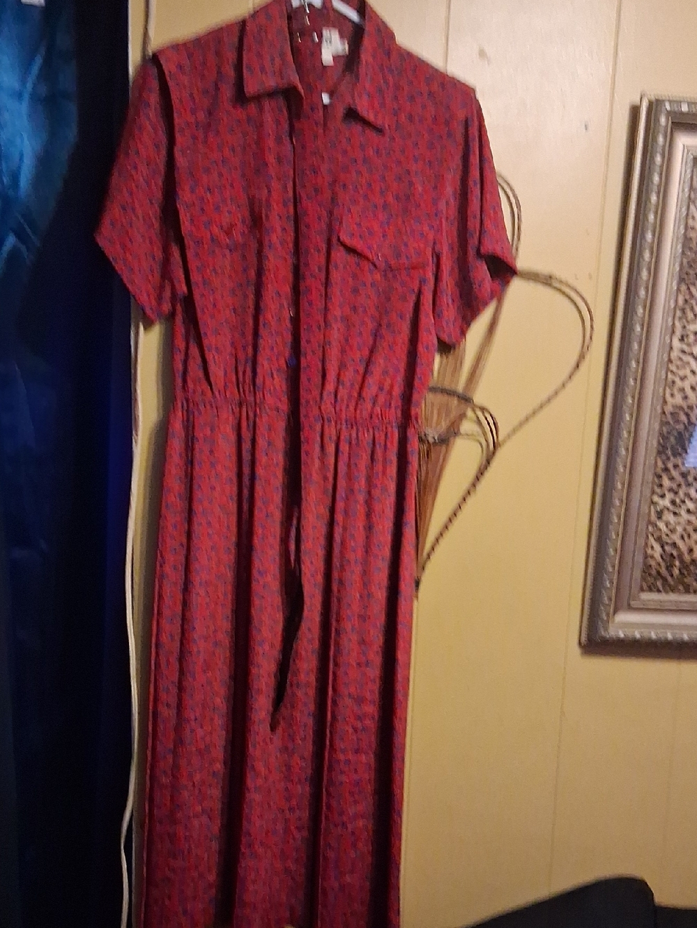 Leslie Fay Red Short-Sleeve Button-Front Maxi Dress
